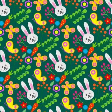 Easter rabbit character bunny seamless pattern background vector cute happy 스톡 일러스트