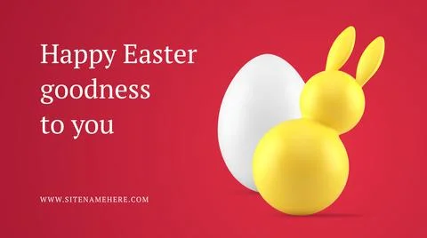 Easter rabbit with chicken egg spring religious greeting banner template de.. Stock Illustration