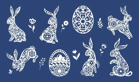 Easter rabbit. Chocolate bunny. Spring flowers. Egg hunt. Modern silhouette Stock Illustration