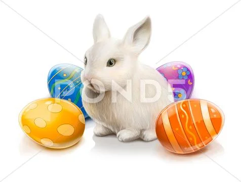 Easter rabbit with colored eggs Stock Illustration