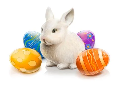 Easter rabbit with colored eggs Stock Illustration