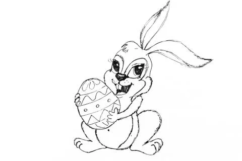 Easter rabbit drawn on paper. Happy easter Illustrazione stock