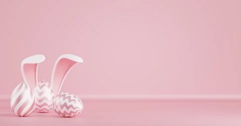 Easter. Rabbit ears and eggs on a pink background. Illustrazione stock