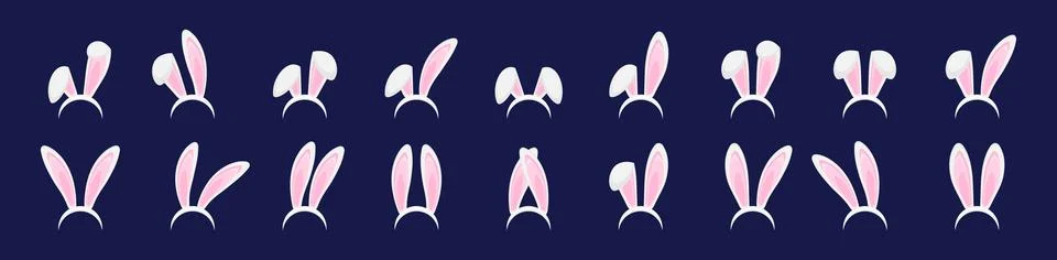 Easter Rabbit ears collection. Set of masks bunny ear on dark blue backgrou.. Stock Illustration