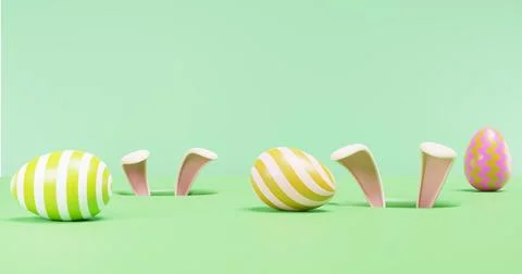 Easter. Rabbit ears stick out of the hole in search of eggs Illustrazione stock