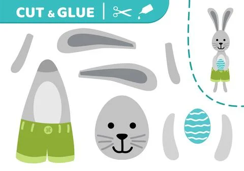Easter rabbit with egg. Cut and glue. Easter hare. Applique. Paper game. Vector Stockillustratie