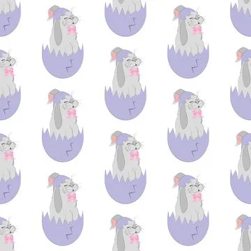 Easter rabbit in egg cute animal seamless pattern Stock Illustration