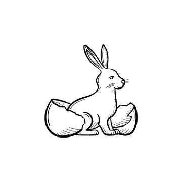 Easter rabbit in the egg head hand drawn outline doodle icon. 스톡 일러스트