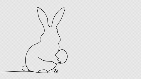 Easter rabbit with egg, one line drawing animation. Video clip with alpha channe Stock Footage 264116533