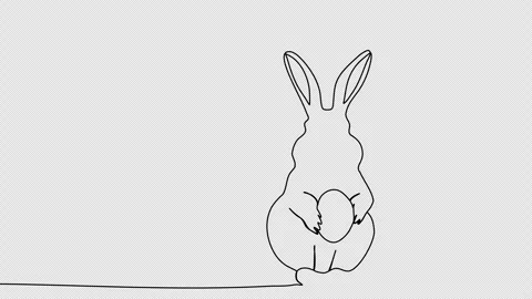 Easter rabbit with egg, one line drawing animation. Video clip with alpha channe Stock Footage 264116718