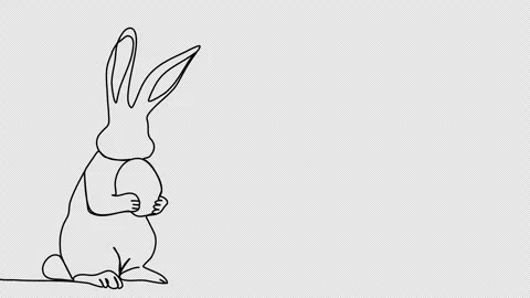 Easter rabbit with egg, one line drawing animation. Video clip with alpha channe Stock Footage 264116735