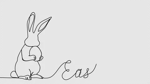 Easter rabbit with egg, one line drawing animation. Video clip with alpha channe Stock Footage 264116903