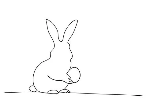 Easter rabbit with egg, one line drawing animation. Video clip with alpha c.. Stock Illustration