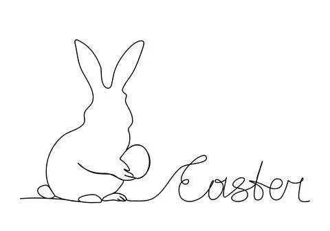 Easter rabbit with egg, one line drawing animation. Video clip with alpha c.. Stock Illustration