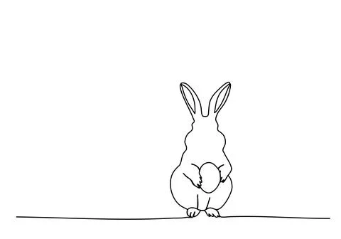 Easter rabbit with egg, one line drawing vector illustration. Stock Illustration