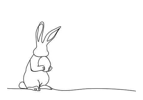 Easter rabbit with egg, one line drawing vector illustration. Stock Illustration