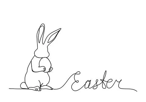 Easter rabbit with egg, one line drawing vector illustration. Stock Illustration