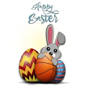 Easter Rabbit with egg shaped basketball ball Stock Illustration