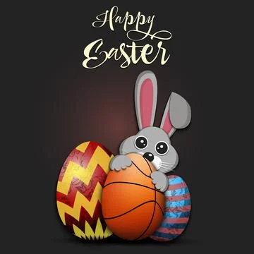 Easter Rabbit with egg shaped basketball ball Stock Illustration