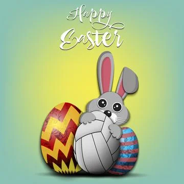 Easter rabbit with egg shaped volleyball ball Stock Illustration