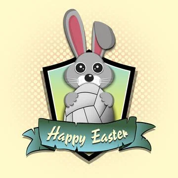 Easter Rabbit with egg shaped volleyball ball Stock Illustration
