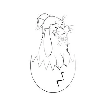 Easter rabbit in egg vector illustration outline Illustrazione stock