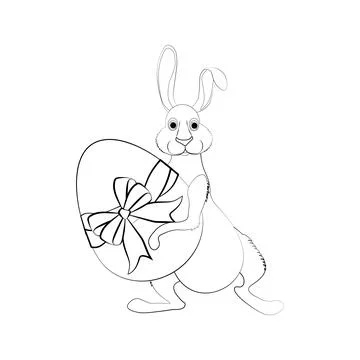 Easter rabbit with egg vector illustration outline Illustrazione stock