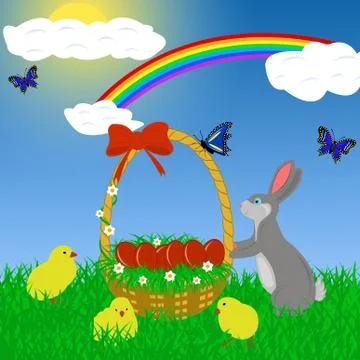 Easter Rabbit With Eggs Stock Illustration