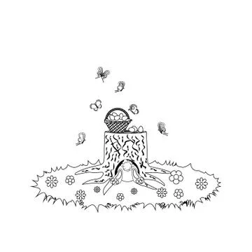 Easter Rabbit Eggs outline Stock Illustration