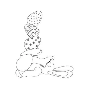 Easter rabbit with eggs outline Stock Illustration