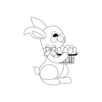 Easter rabbit with eggs outline Stock Illustration