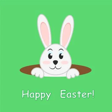Easter rabbit in hole on green background, greeting Happy Easter card,stock v Stock Illustration