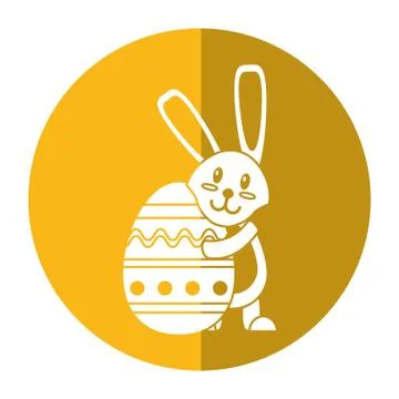 Easter rabbit hugging egg shadow Stock Illustration