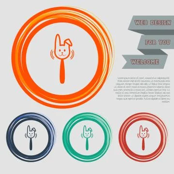 Easter rabbit icon on the red, blue, green, orange buttons for your website a Stock Illustration