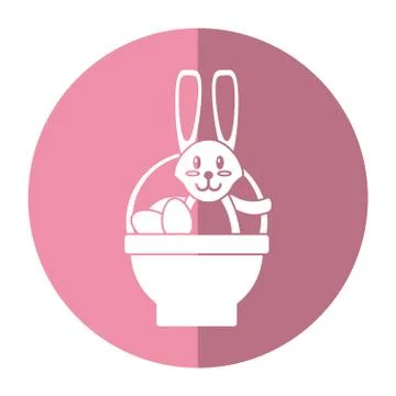 Easter rabbit inside egg basket shadow Stock Illustration
