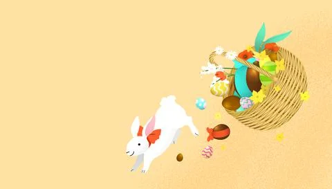Easter rabbit jumping from an eggs basket Stock Illustration