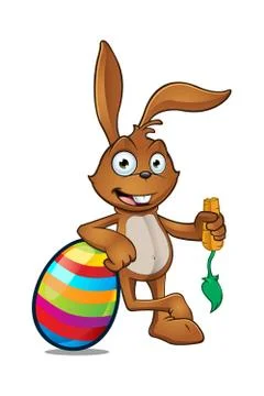 Easter Rabbit Leaning On Large Easter Egg Stock Illustration