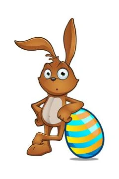 Easter Rabbit Leaning On Large Easter Egg Stock Illustration