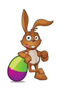 Easter Rabbit Leaning On Large Easter Egg Stock Illustration