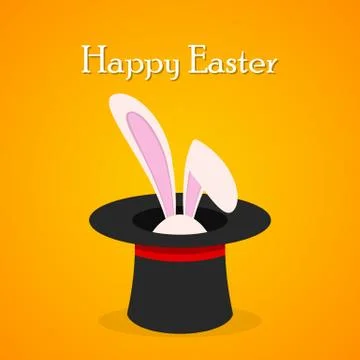 Easter rabbit in the magic hat. Vector illustration. Stock Illustration