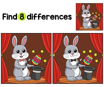Easter Rabbit Magician Find The Differences Stock Illustration