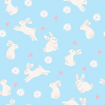 Easter rabbit pattern. Seamless pattern with rabbit and daisy flower. Vecto.. イラスト素材