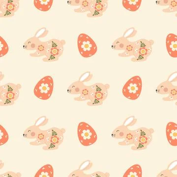 Easter rabbit Seamless pattern. Cute decorative bunny with paschal Egg on b.. Stock Illustration