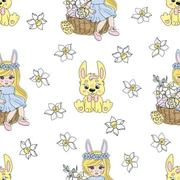 EASTER RABBIT Spring Vector Illustration Seamless Pattern Stock Illustration