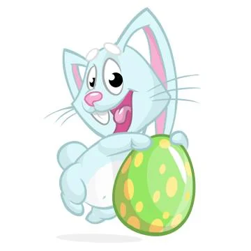 Easter rabbit. Vector bunny holding olorful egg. Isolated on white Stock Illustration