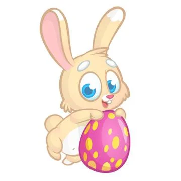 Easter rabbit. Vector bunny holding olorful egg. Isolated on white 스톡 일러스트