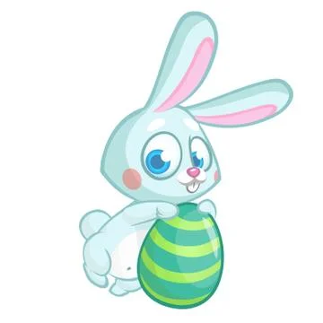 Easter rabbit. Vector bunny holding olorful egg. Isolated on white 库存插图