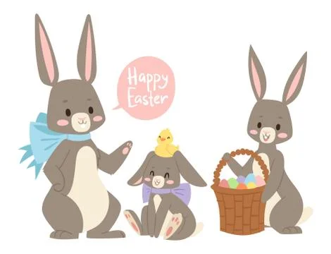 Easter rabbit vector holiday bunny rabbit and Easter eggs pose cute happy spring Illustrazione stock