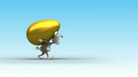 Easter Rabbits and gold egg. 3d animation Stock Footage 11242665