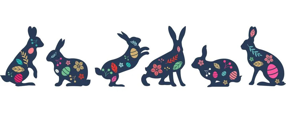 Easter Rabbits Border With White Background 스톡 일러스트